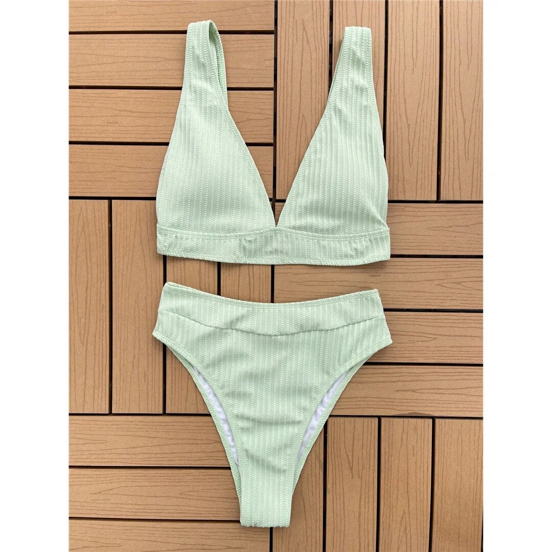 Holly Ribbed V Neck Padded High Waist Bikini