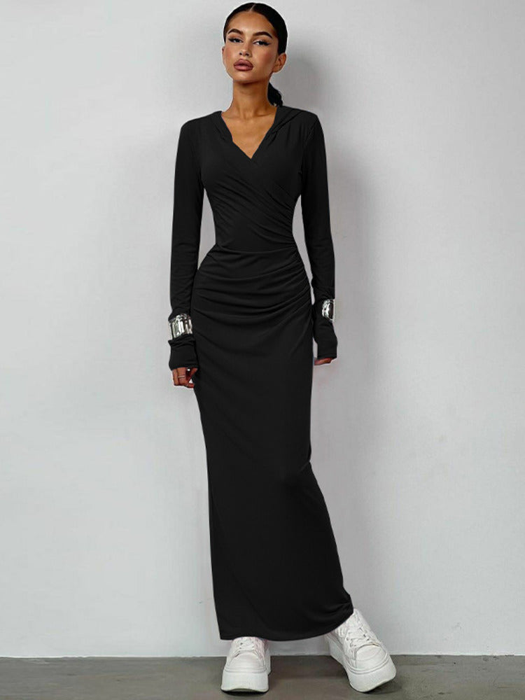 Eva V Neck Hooded Maxi Dress