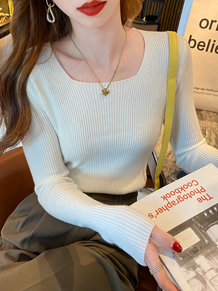 Jean Women Sexy Square Collar Sweater