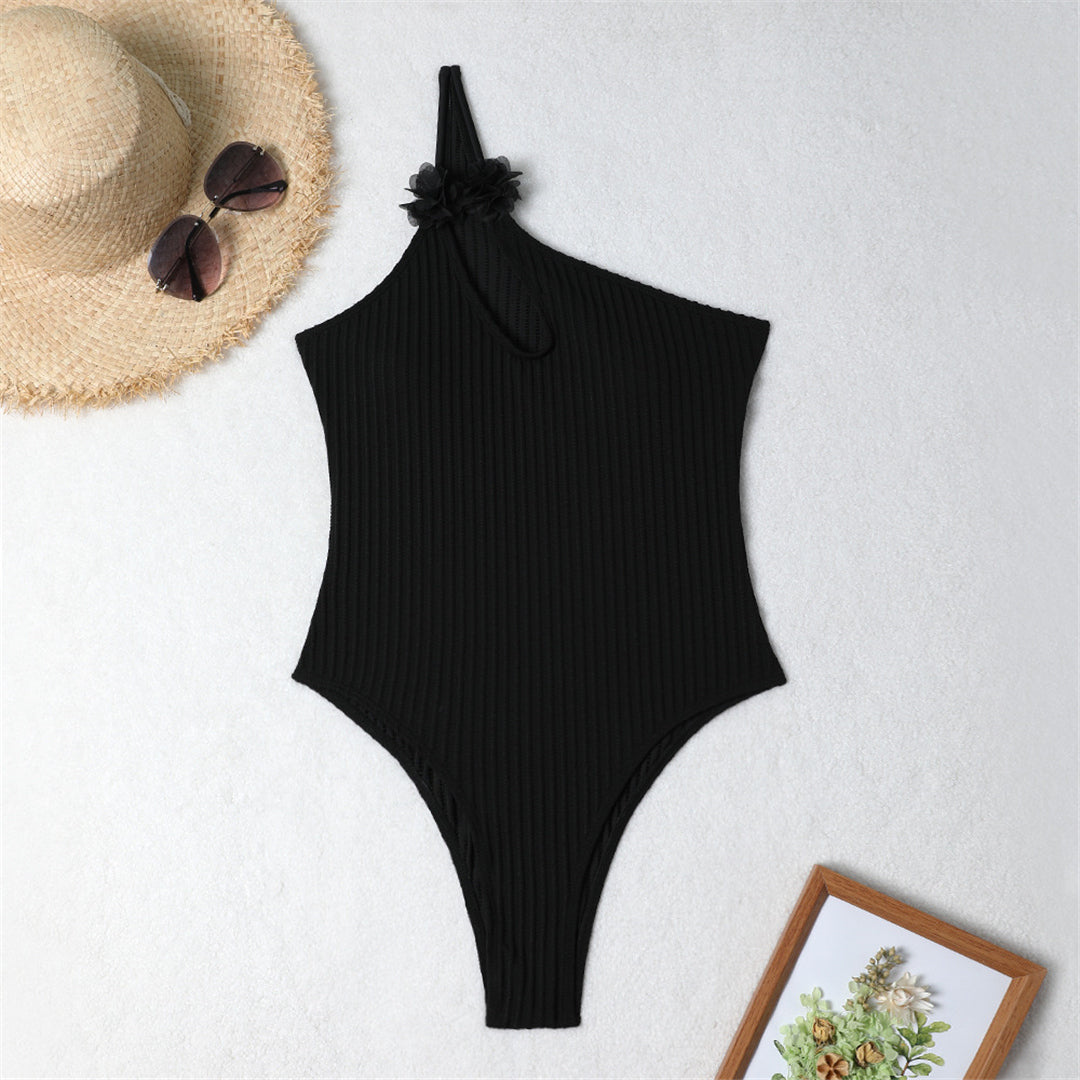Gloria 3D Flowers Cut Out One Shoulder Monokini