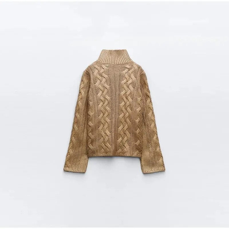 Regina Turtleneck Shiny Gold Ribbed Women Sweater