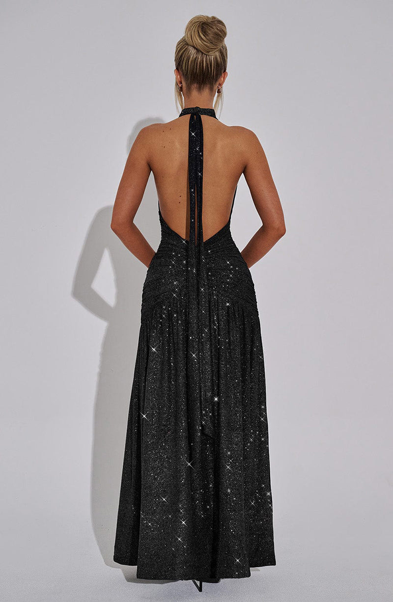 Kathleen Glitter Deep V Neck Sexy Maxi Dress