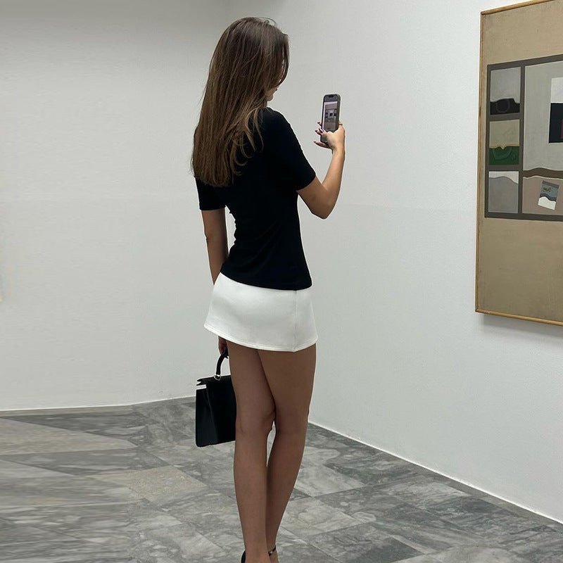 Judith Sexy Half High Collar Half Sleeve Patchwork Mini Dress