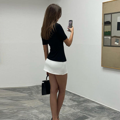 Judith Sexy Half High Collar Half Sleeve Patchwork Mini Dress
