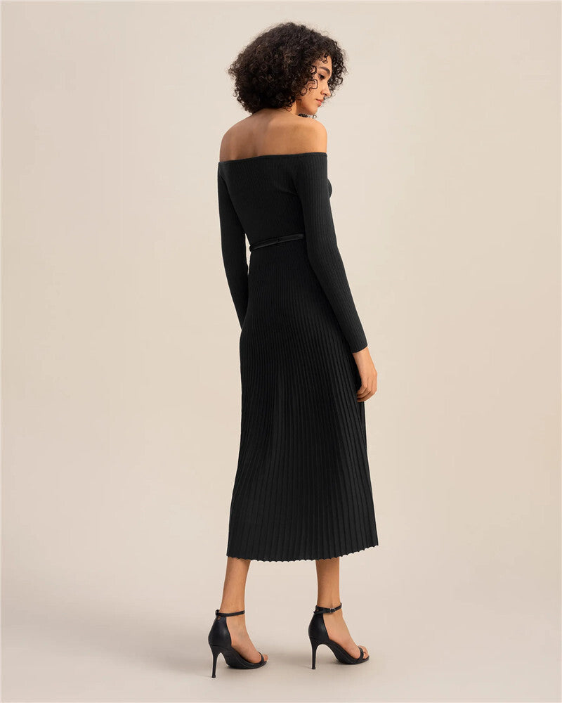 Sue Off-shoulder Long Sleeve Knit Maxi Dress