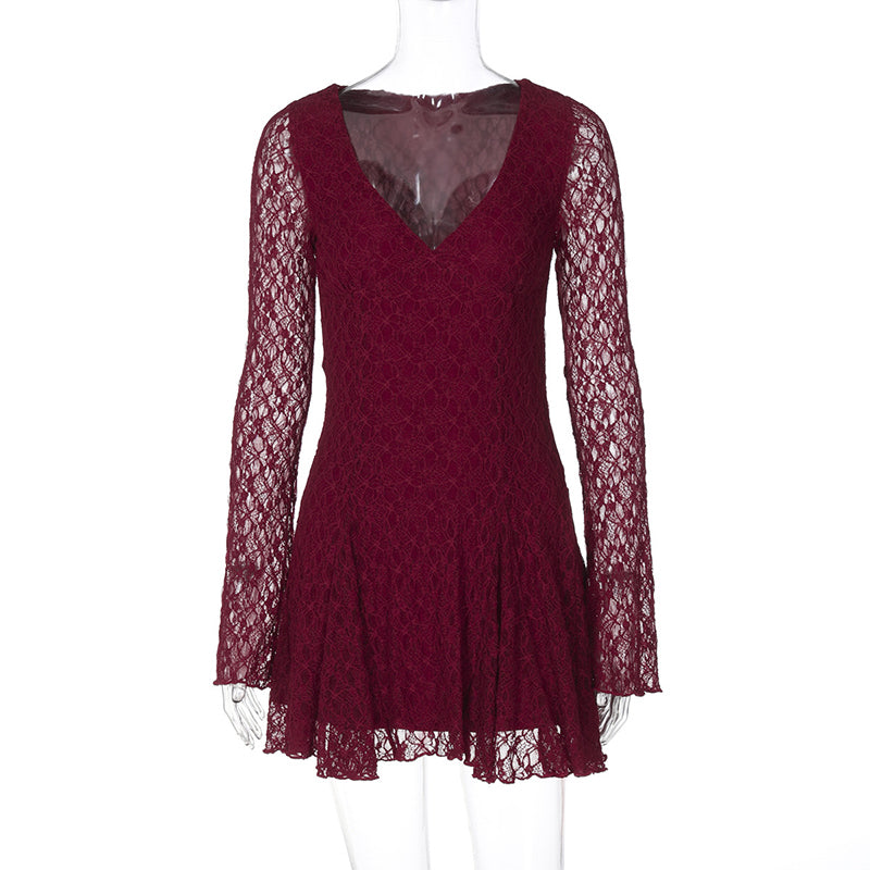 Jill Lace Hollow Out Long Sleeve Sexy Mini Dress