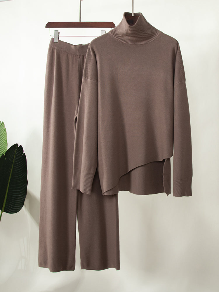 Miranda Women Irregular Turtleneck Sweater High Waist Leg Pant Suit