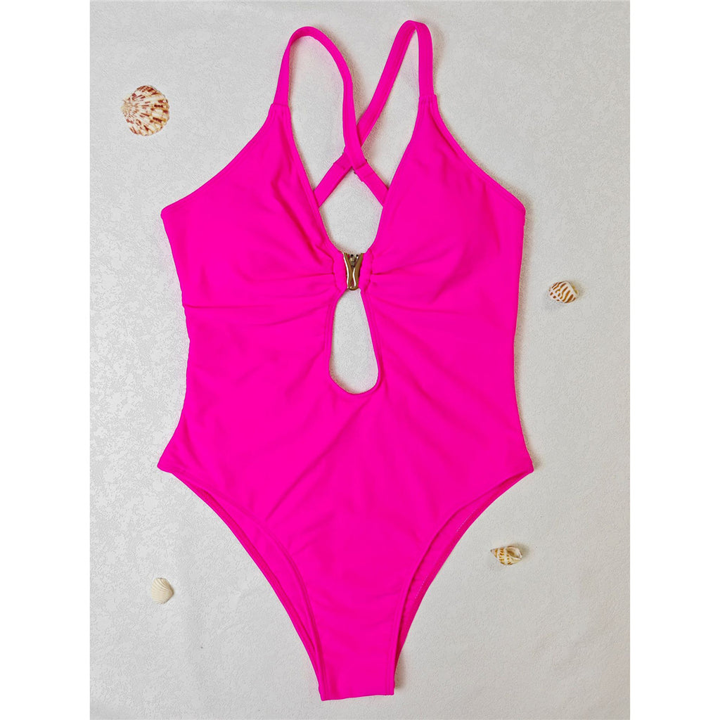 Sandy Cut Out Back Cross Metal Ring One Piece Swimsuit