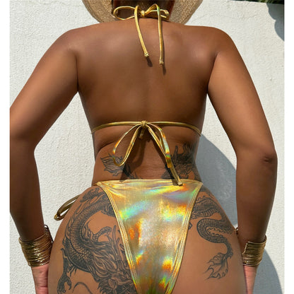 Janet PU Faux Leather Halter Strappy Bikini