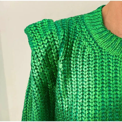 Janet O Neck Shiny Metallic Color Knit Women Sweater