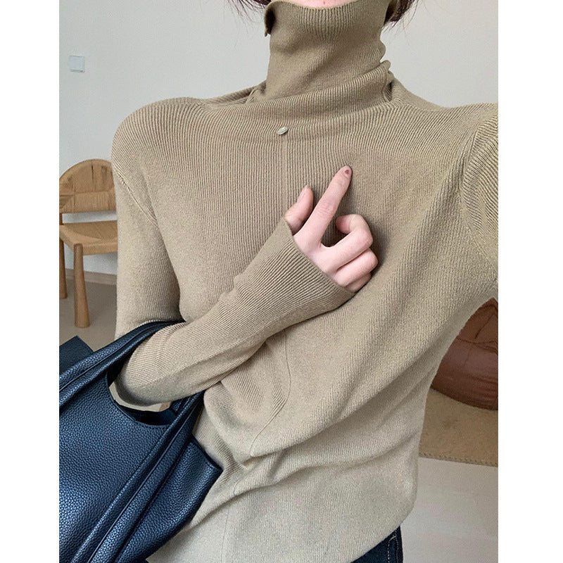 Natalie High Neck Solid Slim Fit Knitted Woman Sweater