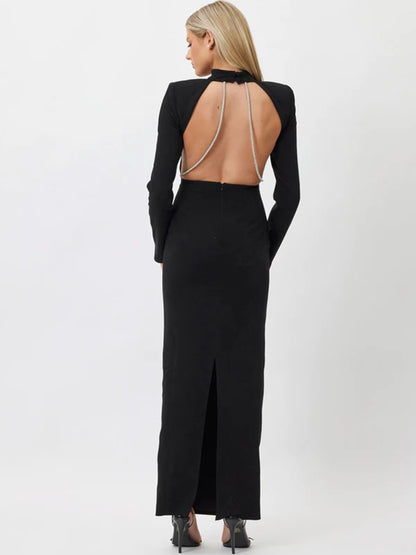 Carrie Sparkle Chain Backless Maxi Dress
