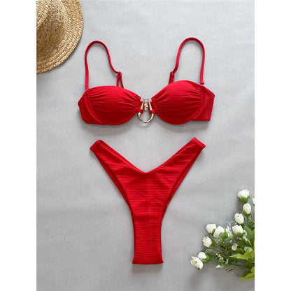 Bertha Sexy Metal Ring Wrinkled Underwired Bikini