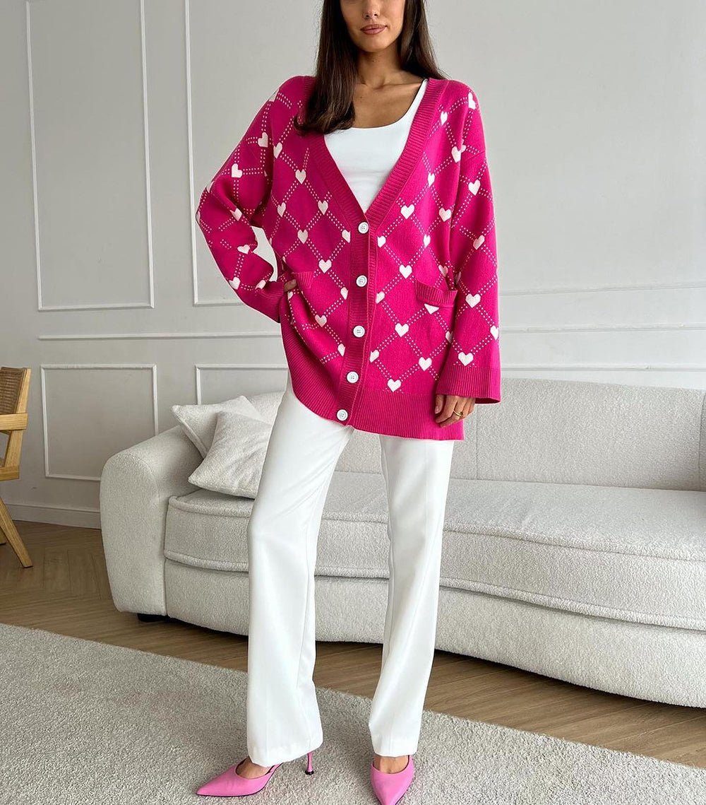 Sophie Hearts Print Oversize Women Cardigan
