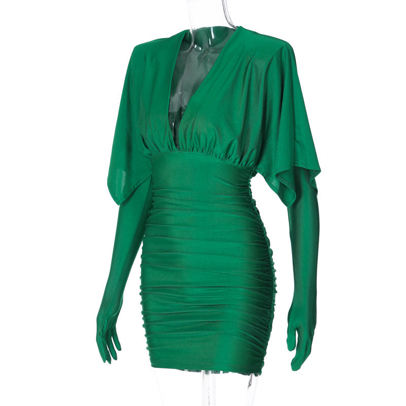 Hannah Deep V Neck Long Sleeve Mini Dress