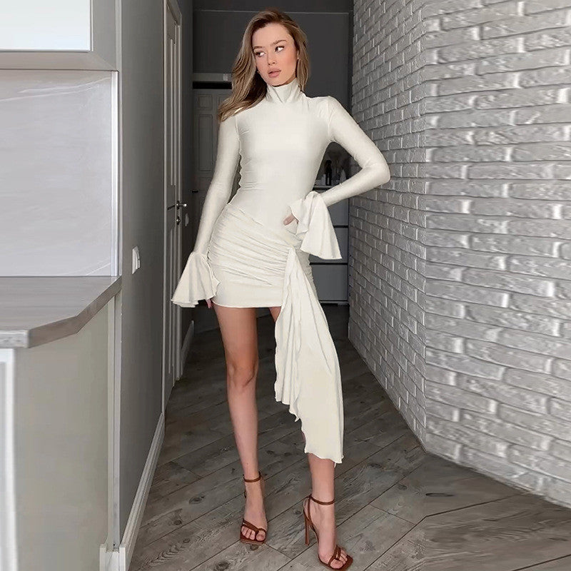Sue Woman Flare Long Sleeve Draped Sexy Mini Dress