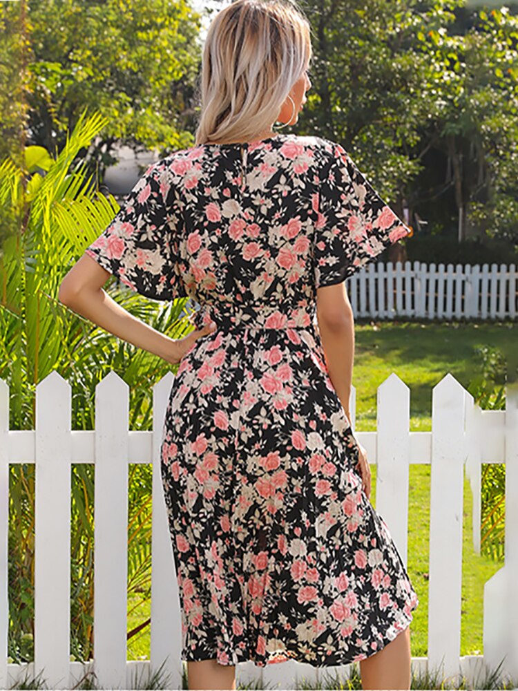 Margaret Floral Ruffle Sleeve Midi Dress