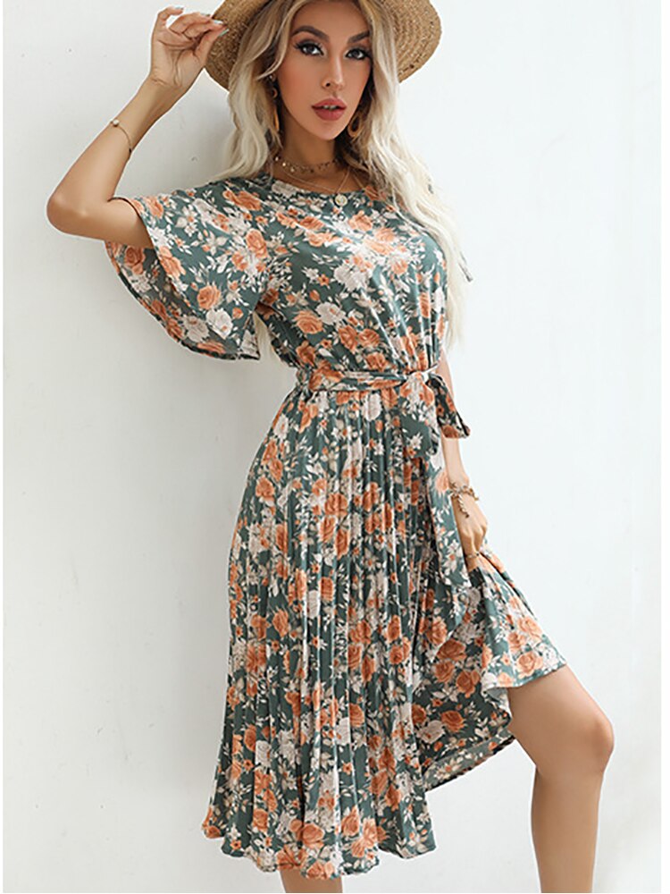 Margaret Floral Ruffle Sleeve Midi Dress