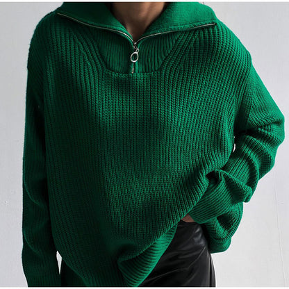 Erika Loose Zipper Lapel Women Pullover