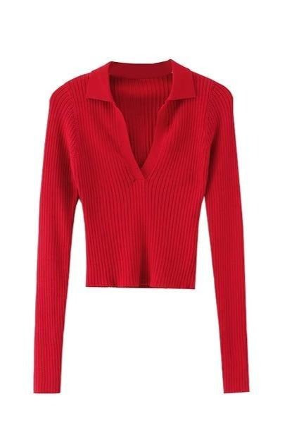 Lika V-neck Ribbed Knitted Sweater