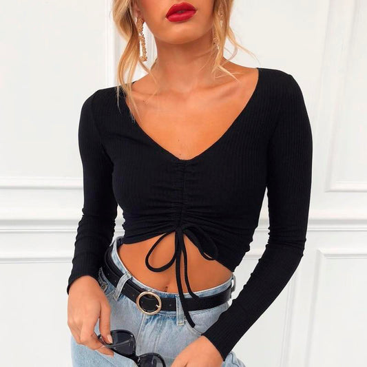 Jessie V Neck Ribbed Cropped T-shirt