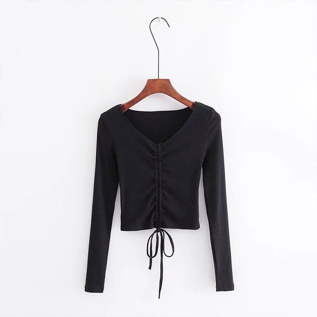 Jessie V Neck Ribbed Cropped T-shirt