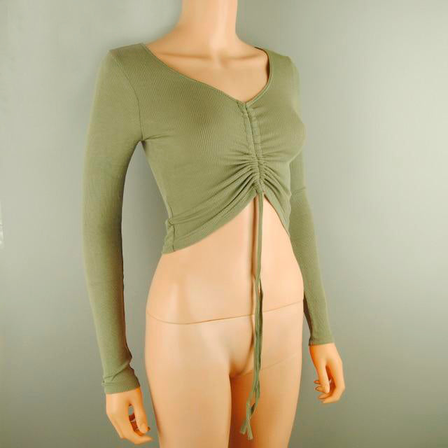 Jessie V Neck Ribbed Cropped T-shirt