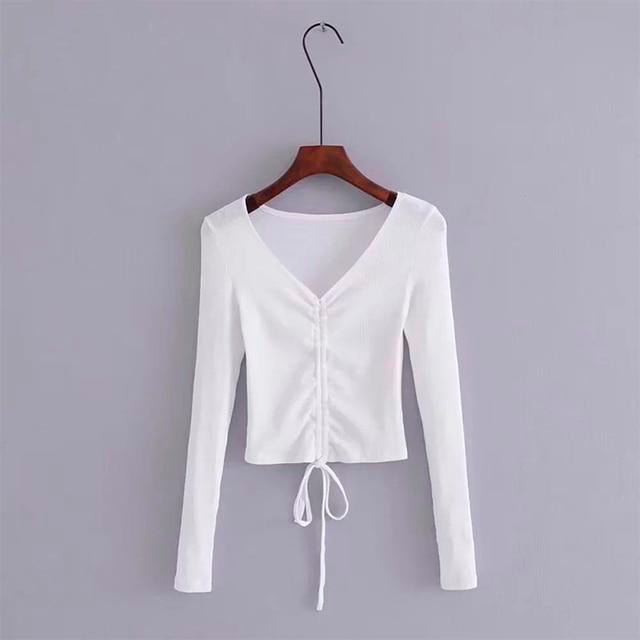 Jessie V Neck Ribbed Cropped T-shirt