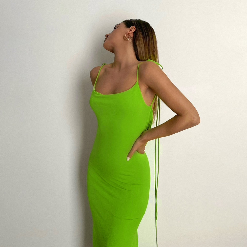 Lena Spaghetti Strap Sexy Backless Draped Maxi Dress