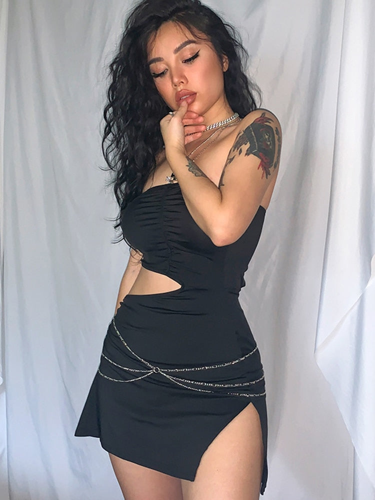 Lana Strapless Chain Cut Out Mini Dress